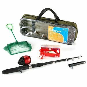 Kids Fishing Kit Telescopic Rod Tackle Box Spincast Reel Bait Net Travel Bag NEW